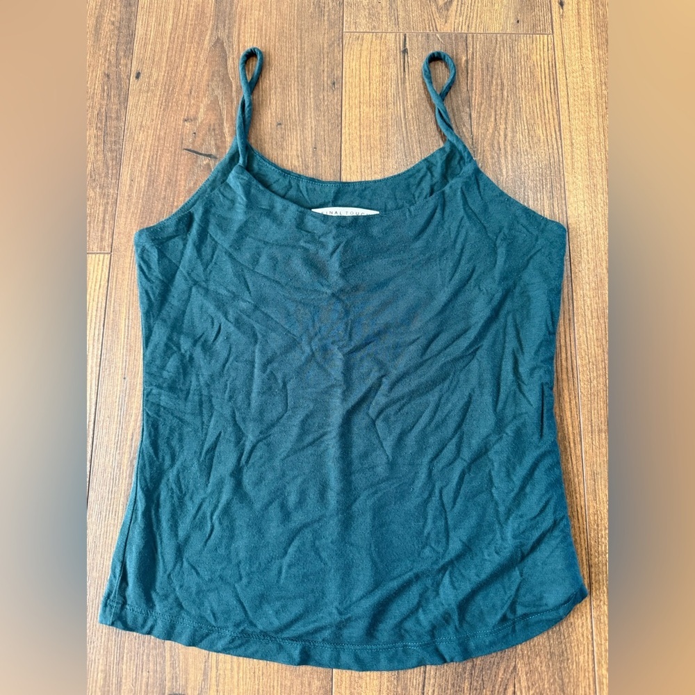 Final Touch Women's Spaghetti Strap Tank Top Double Layer Teal Size Small